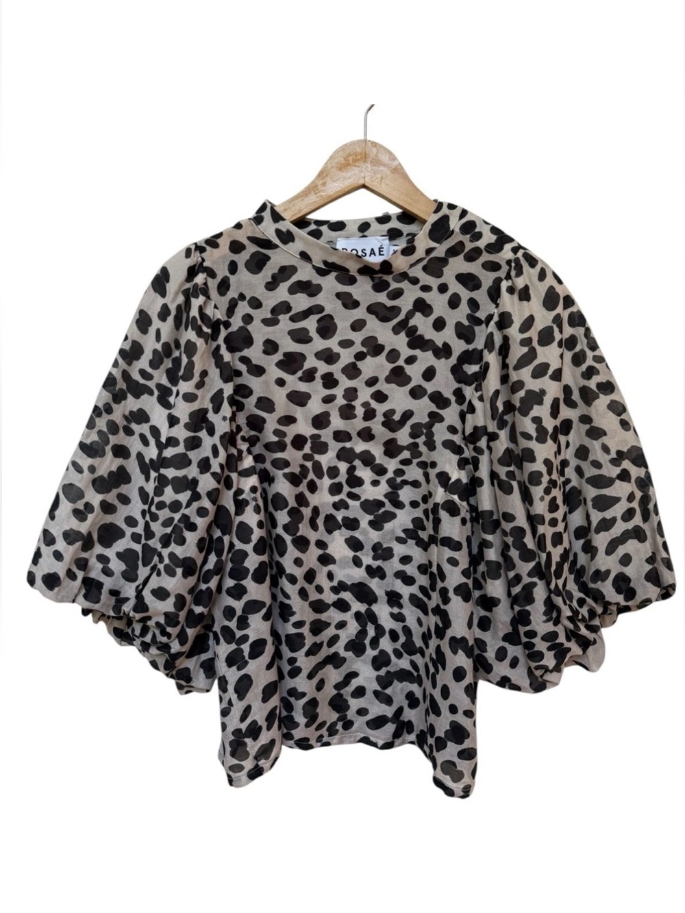 Rosae Paris Le Claude Black/Gray Leopard Puff Balloon Sleeve Blouse Sz 4